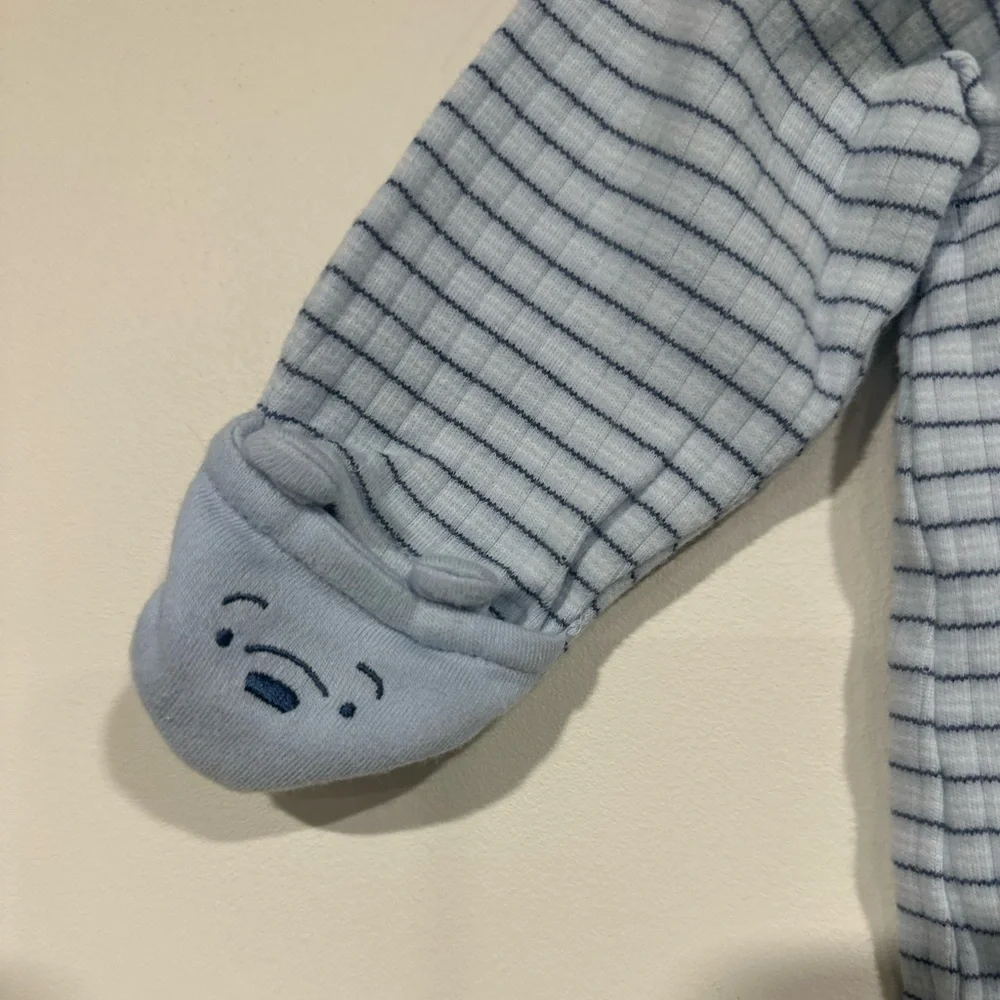 Vintage Classic Pooh Blue Striped Newborn Sleep Gown Embroidered 0-3 months